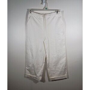 Susan Graver Style White Snakeskin Cotton Wide Leg Cropped Pants Size Medium